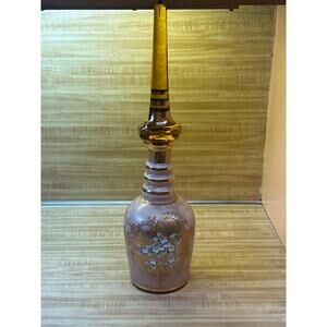Vintage MOSER Large Decanter Art Nouveau tall stopper 26” Gold Pink Floral 60s